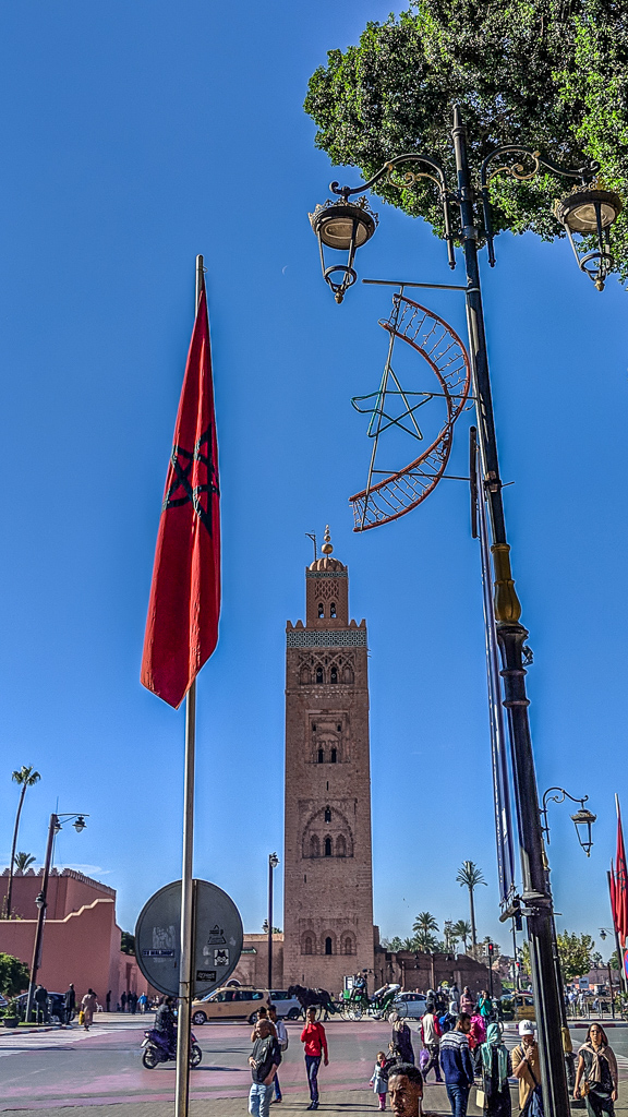 Moroccan Flag and Koutoubia Minaret